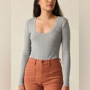NWT Faherty Pacific Pointelle Scoop Neck - Stonehill Heather - Small